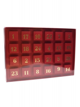 Adventskalender rot mit goldenen Zahlen für 24 Trüffel/Pralinen, solange Vorrat!